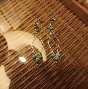 NEW AUTHENIC TURQUOISE & STERLING SILVER PIERCED EARRINGS